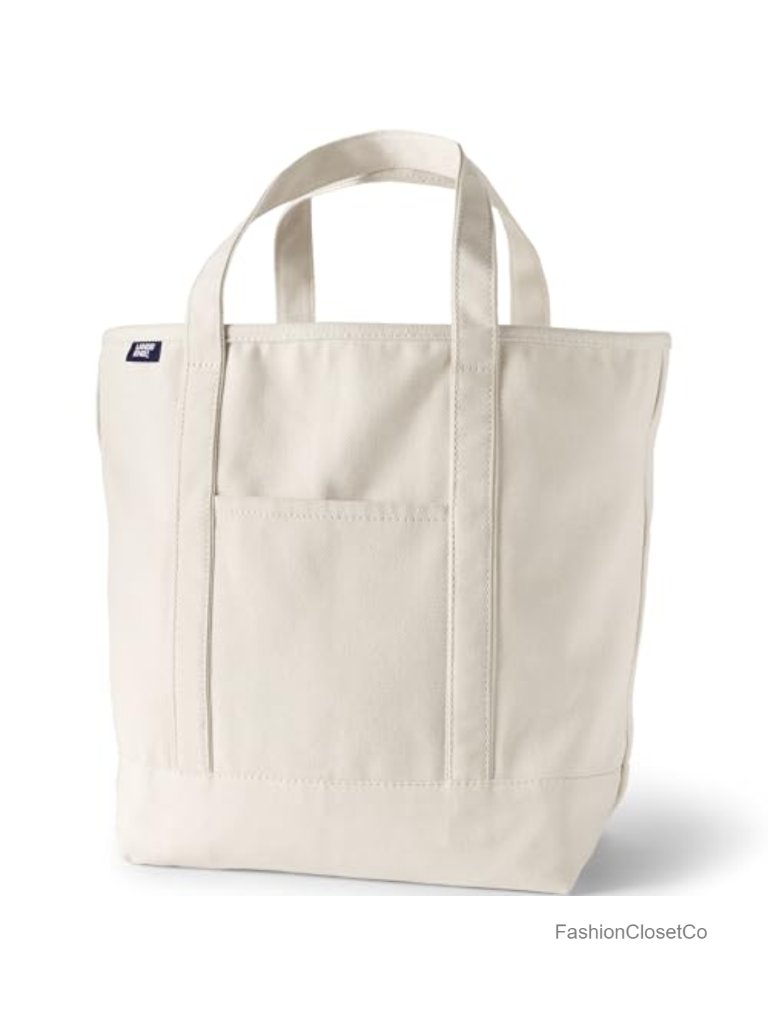 Cotton Canvas Large Tote Shoulder Bag Laptop Compartment